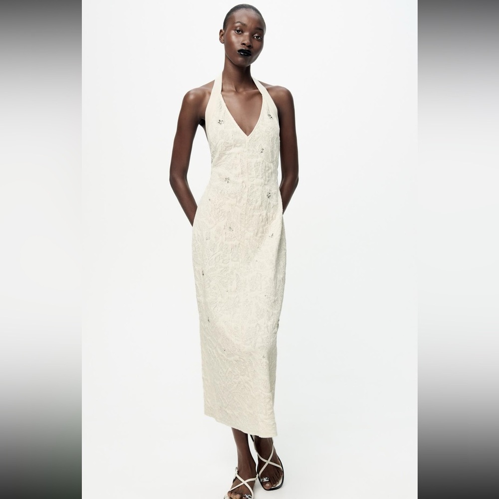 Zara- NWOT Halter Neck Textured Jewel Dress